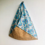 Shoulder bento origami bag , eco friendly cork tote bag | Blue crane & cork with golden powder - Jiakuma