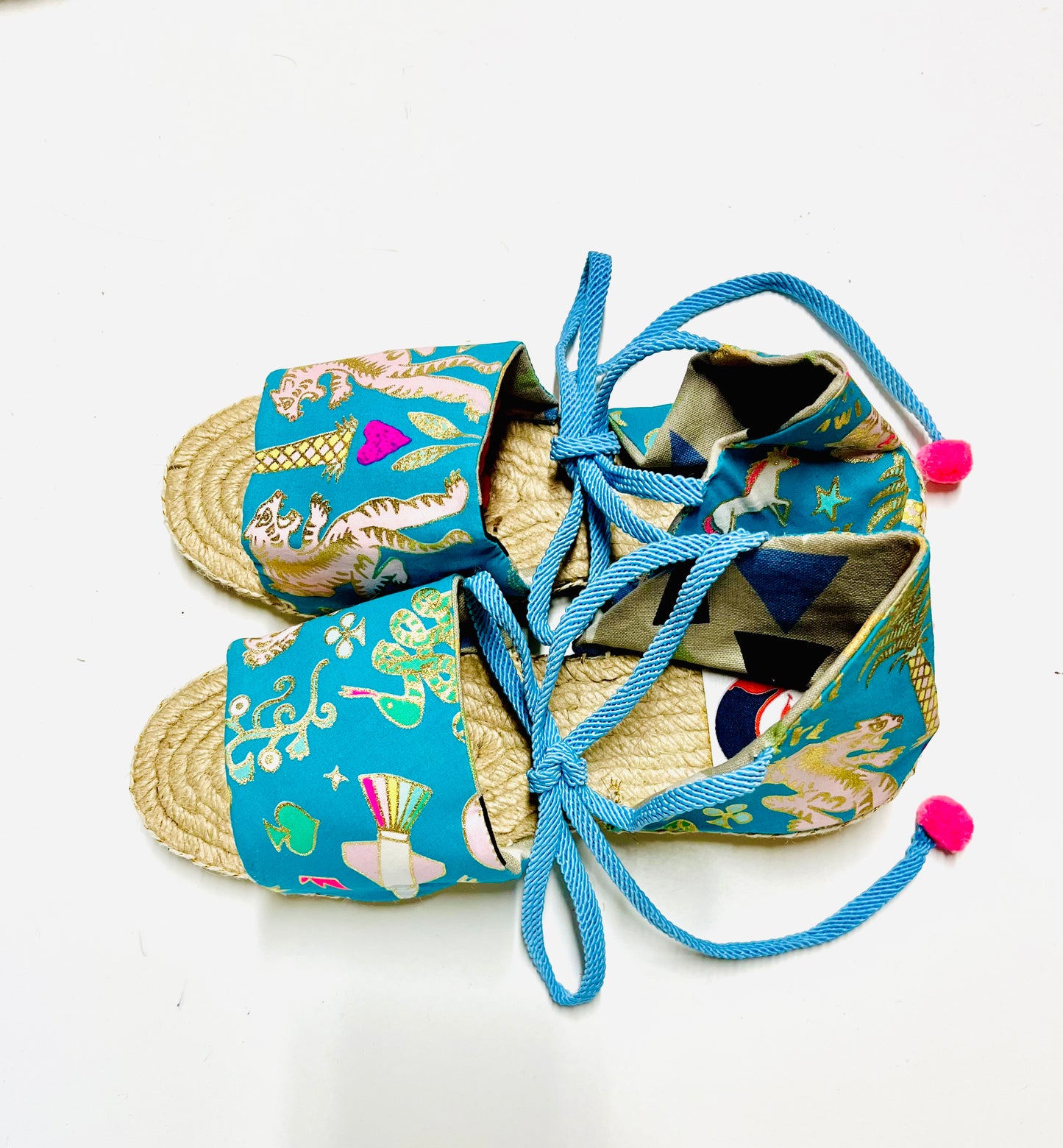 Handmade espadrilles shoes , ooak sandal hand stitched shoes , espadrenyes tie up shoes | Tigers & unicorns