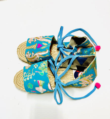 Handmade espadrilles shoes , ooak sandal hand stitched shoes , espadrenyes tie up shoes | Tigers & unicorns