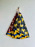 Origami bento bag , cool colorful tote bag , eco friendly triangle tote bag , Japanese inspired bag | Golden dragons flying over the Japanese weaves on their way to Africa