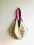Origami shoulder bag , reversible Japanese inspired bag , sac shopping bag  Gold polka dots in a golden Japanese hidden garden