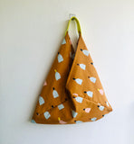 Bento origami bag , tote triangle bag , Japanese inspired shoulder bad | New York ladies wearing their coats on their way to the Empire State Building