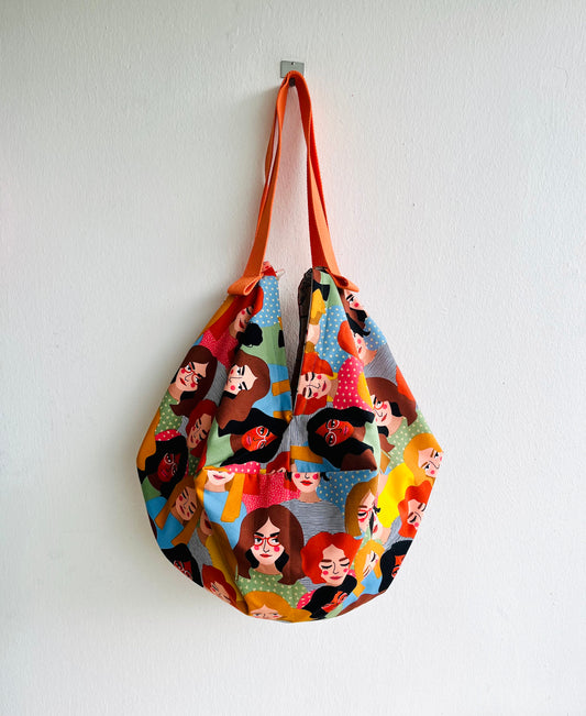 Origami sac bag , reversible fabric bag , Japanese inspired eco friendly colorful bag , cool print bag | I am going to the hairdresser - Jiakuma
