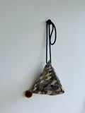 Origami fabric bag. Dumpling small shoulder bag , pom pom bag , cute weekend bag | Golden Kioto