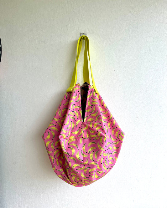 Origami sac bag , reversible fabric Japanese inspired sac bag , eco shoulder bag | Monkeys love bananas - Jiakuma
