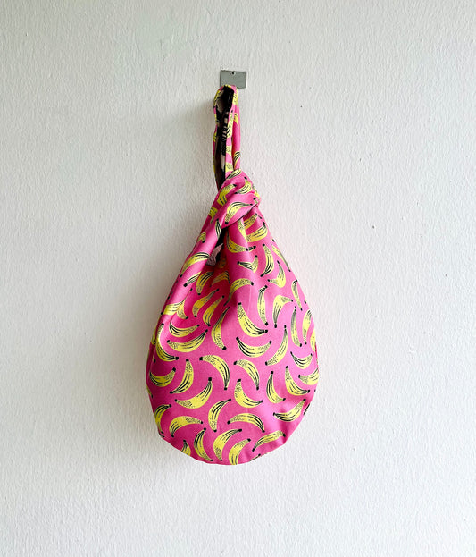 Origami cute knot bag , reversible Japanese inspired wrist bag | Tropical bananas - Jiakuma