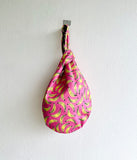 Origami cute knot bag , reversible Japanese inspired wrist bag | Tropical bananas