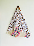 Origami bento boho bag , shoulder tote triangle tassels bag , fun eco friendly shopping bag | I am felling lucky