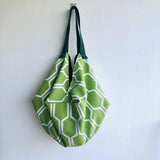 Origami sac bag , reversible fabric bag , shoulder shopping eco bag| Green jungle - Jiakuma