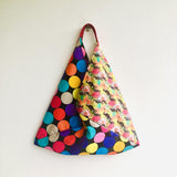 Colorful bento bag , shoulder tote bag , eco friendly shopping bag | Toucans flying over a jungle of colorful polka dots - Jiakuma