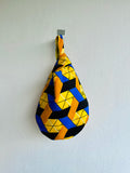 Origami knot bag, small Japanese inspired wrist bag , colorful African reversible bag | Amarillo Africa