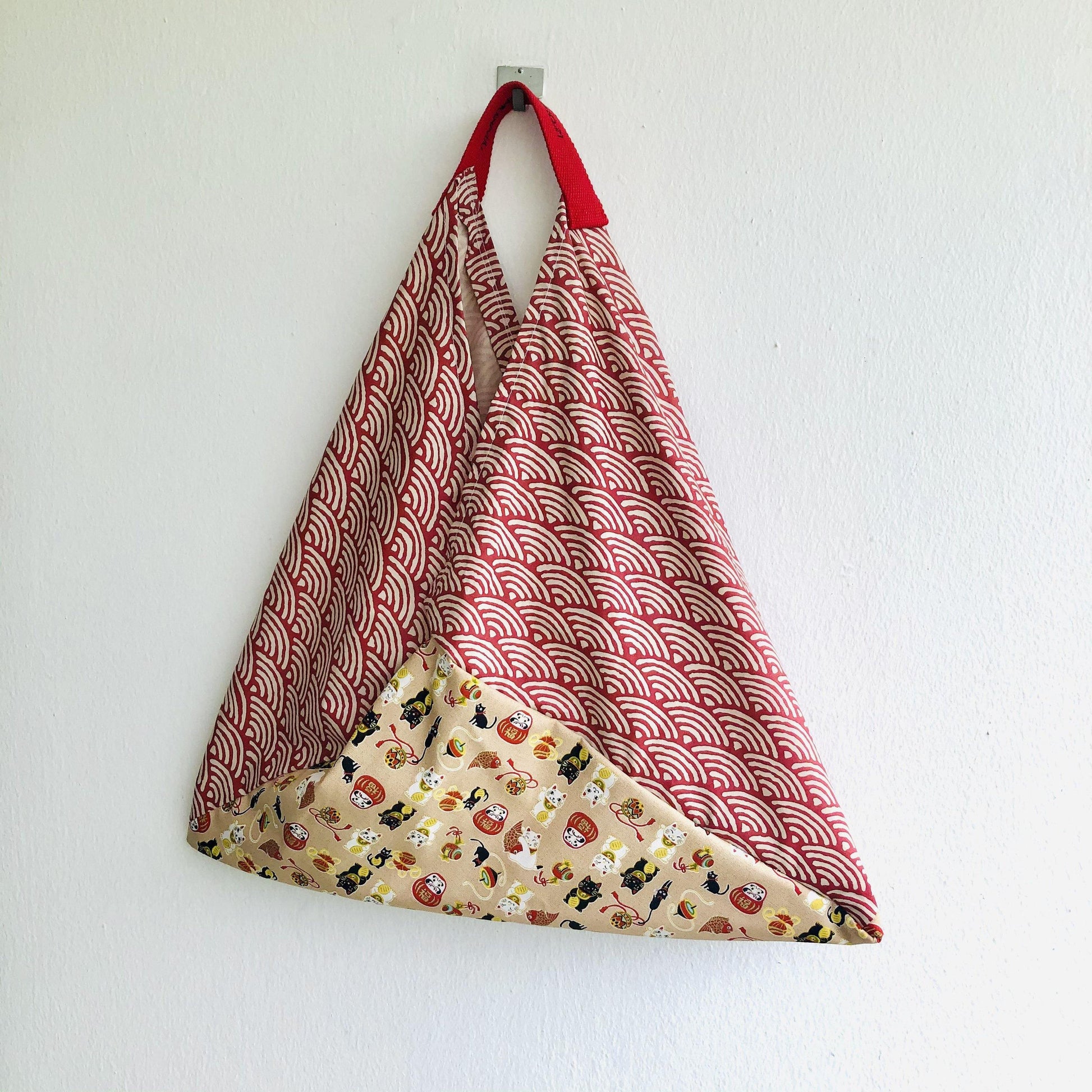 Origami shoulder bento bag , handmade Japanese inspired tote bag | A city near the sea in Japan - Jiakuma