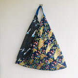 Origami shoulder bag , handmade bento bag , tote Japanese conspired bag| Blue & Gold - Jiakuma