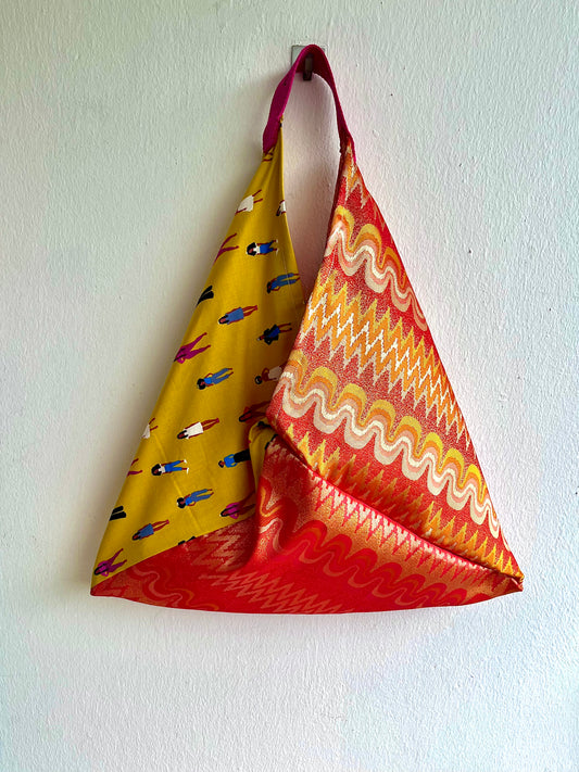 Origami bento bag , tote Japanese inspired bag , shoulder colorful eco bag | Myanmar colorful workday - Jiakuma