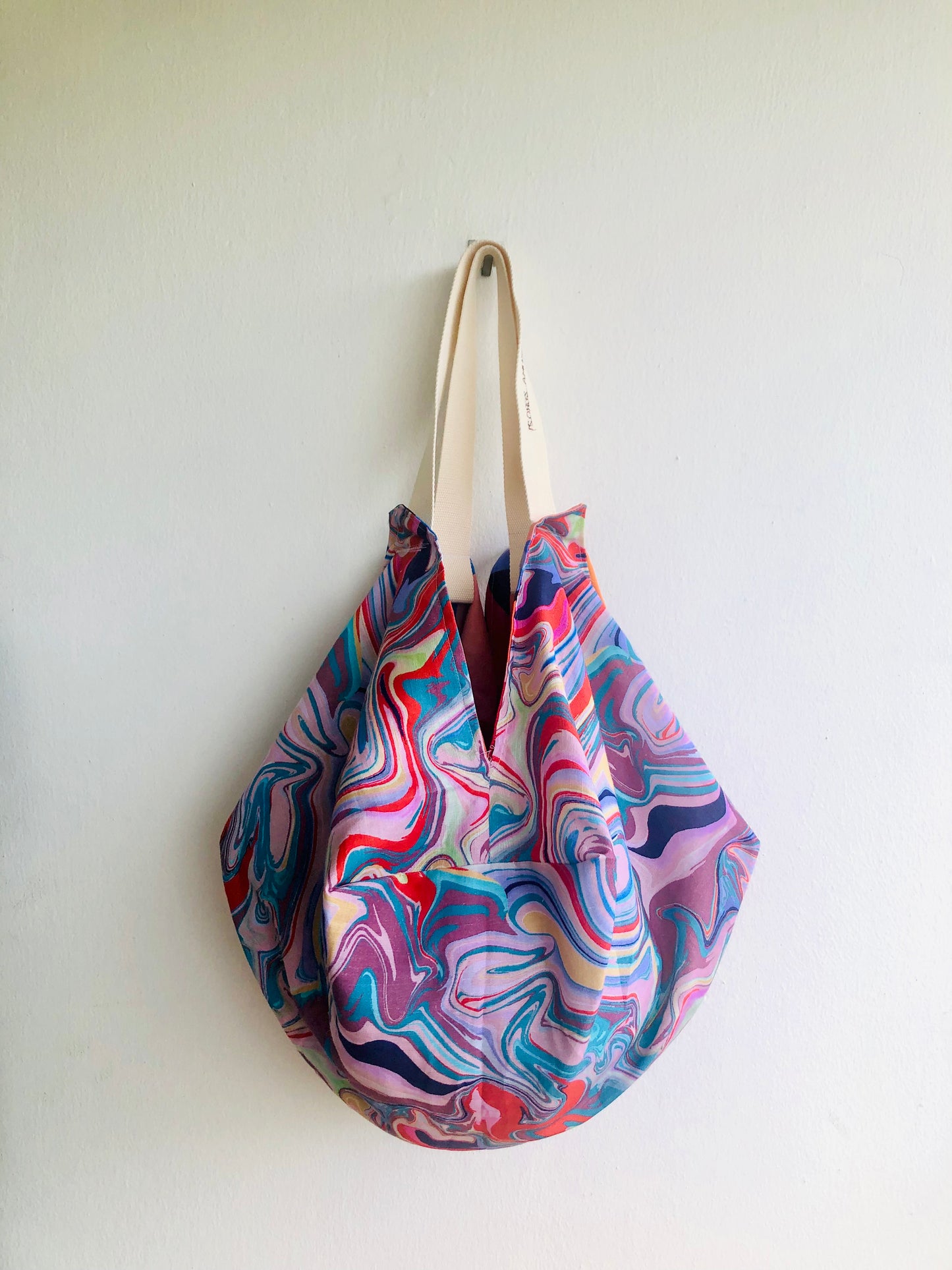 Origami sac bag , reversible fabric shoulder bag , colorful one of a kind tote bag | Nice & Matisse colorful gardens