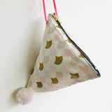 Origami small triangle bag , dumpling fabric bag , shoulder bag | Gold & pink pale fish - Jiakuma
