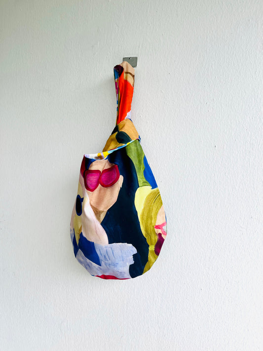 Origami knot bag , wrist Japanese inspired bag , reversible colorful summer bag | Travelling to Mykonos - Jiakuma