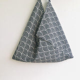 Bento origami bag , shoulder handmade fabric bag, Japanese inspired bag | Black & white waves - Jiakuma