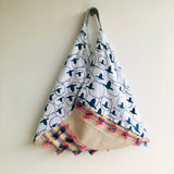 Origami bento bag , handmade Japanese inspired bag , triangle shoulder bag , boho style bag | La pecora blue