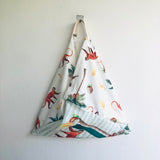 Origami bento bag , tote shoulder fabric bag , Japanese inspired eco bag | Macaco searching for bananas