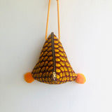 Triangle small bag , dumpling colorful African print bag , eco friendly pom pom fabric bag | African berberechos
