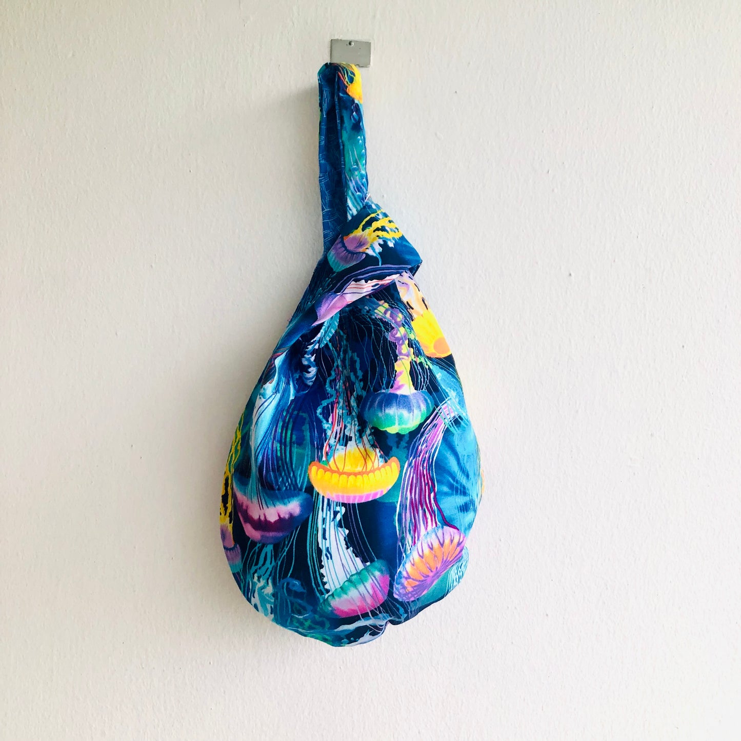 Small origami bag , colorful knot Japanese bag , cool fabric bag , wrist reversible bag | Beautiful Jellyfish