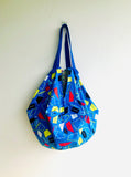 Origami sac bag , fabric shoulder reversible bag , tote sac bag | Triangles & Colorful lines