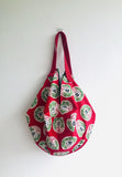 Sac origami red shoulder bag , reversible eco friendly shopping sac bag | el Dia de Los muertos - Jiakuma