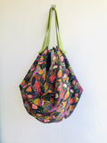 Origami sac bag , reversible shoulder bag , eco friendly shopping bag , Japanese inspired bag| Garden in Australia & polka dots