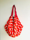 Origami reversible sac bag, handmade shoulder Japanese inspired bag , eco friendly colorful bag | tropical garden hidden behind colorful  magical mushrooms