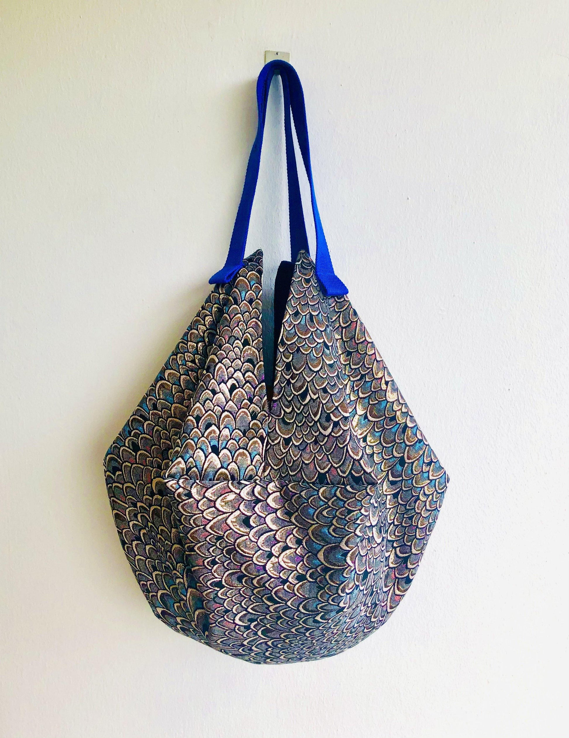 Sac origami bag , unique fabric shoulder bag , reversible tote bag | Blue and pink light effect on an art nouveau building - Jiakuma