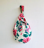 Knot Japanese inspired bag , screen  print and batik wrist fabric bag , cute small bag | Ducks spotted swimming in lake Toba