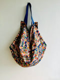 Origami sac bag , reversible fabric Japanese inspired bag , shoulder shopping bag | Glittered galaxy