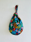 Origami knot bag , reversible colorful wrist bag , Japanese inspired bag | Tropical foresta