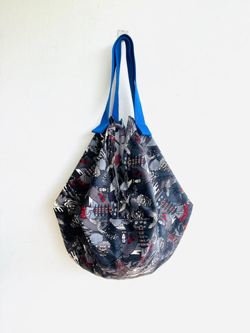 Origami sac bag , reversible shoulder fabric bag , Japanese inspired sac bag | Asian gardens
