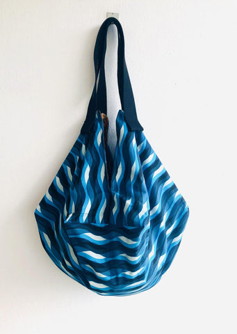 Blue waves fabric bag , origami sac shoulder reversible eco bag | Sea waves - Jiakuma