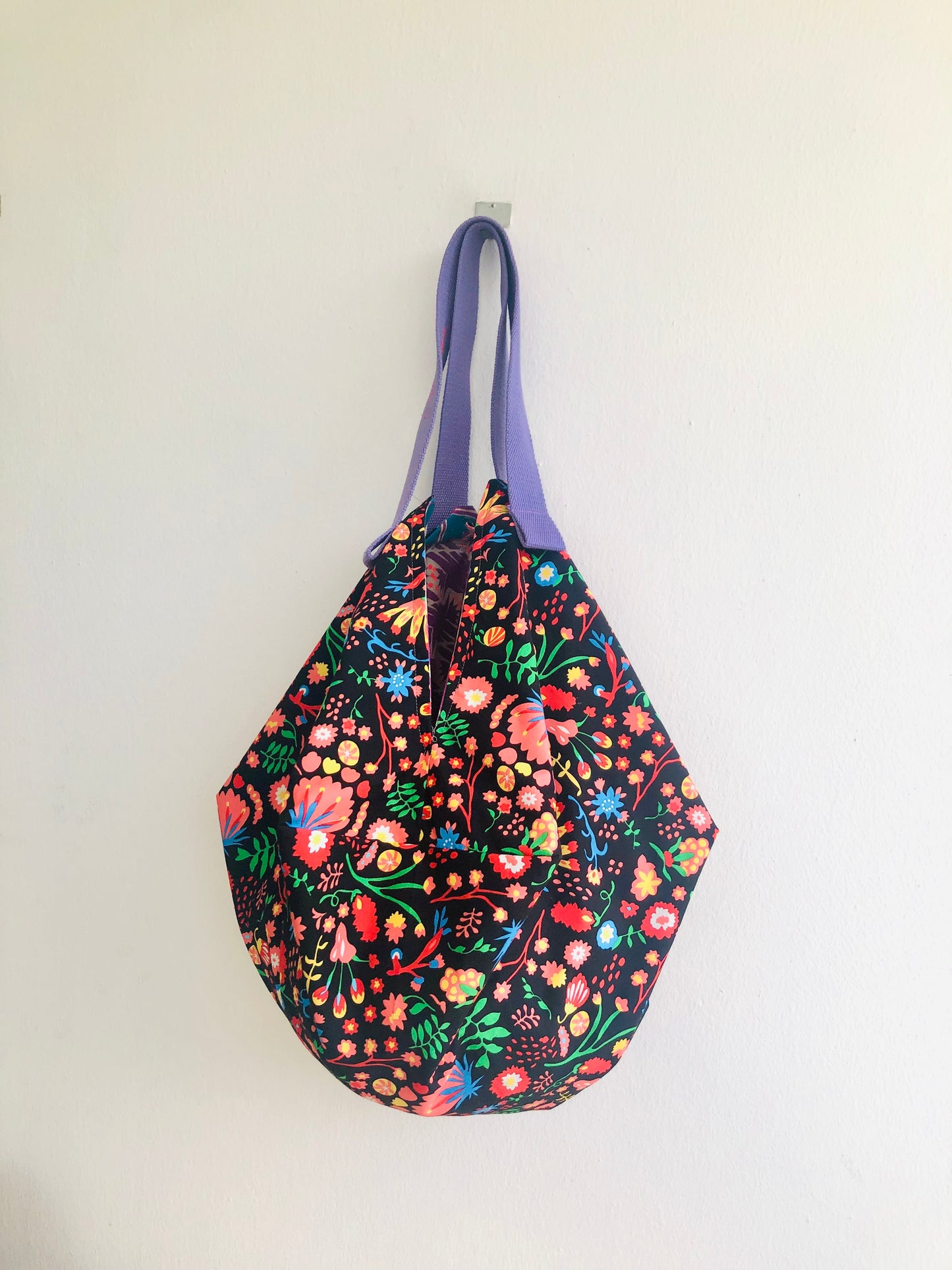 Colorful eco friendly shoulder bag , origami reversible sac bag | Garden life