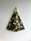 Origami bento bag , triangle shoulder tote bag , Japanese inspired bag | Gold dragons