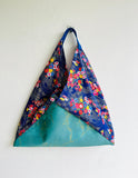 Origami Japanese inspired bag , shoulder tote bag , eco friendly shopping bag , colorful gift idea | Tokyo flower & gold rivers