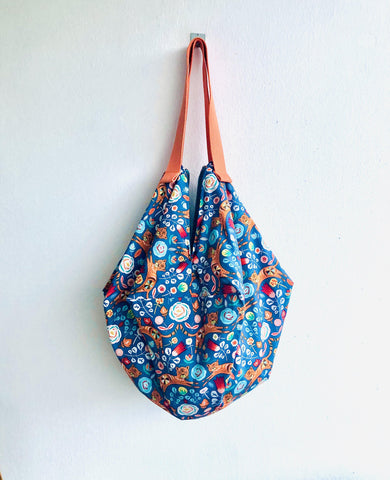 Origami sac bag , handmade fabric reversible bag , eco friendly sac bag | Kampong Glam tiger - Jiakuma