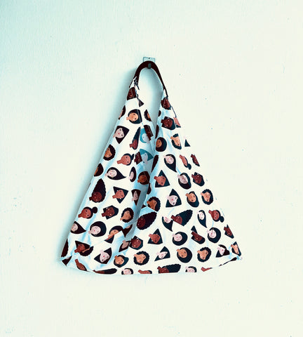 Origami bento bag , tote handmade fabric bag , shoulder tote bag , Japanese inspired triangle bag | We are stronger together