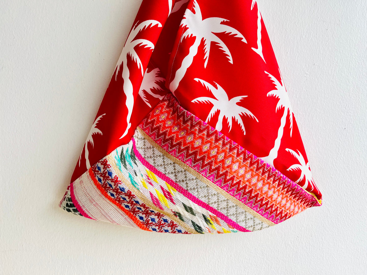 Origami tote bag , bento Japanese inspired bag , triangle eco friendly shopping bag | Palm trees at sunset in Tulum