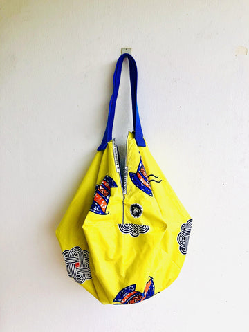 Origami sac African fabric bag , reversible artisan bag , eco friendly shopping sac bag | Amarillo - Jiakuma