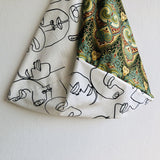 Origami bento bag , shoulder tote bag , handmade fabric triangle bag | Cubism faces & art nouveau - Jiakuma