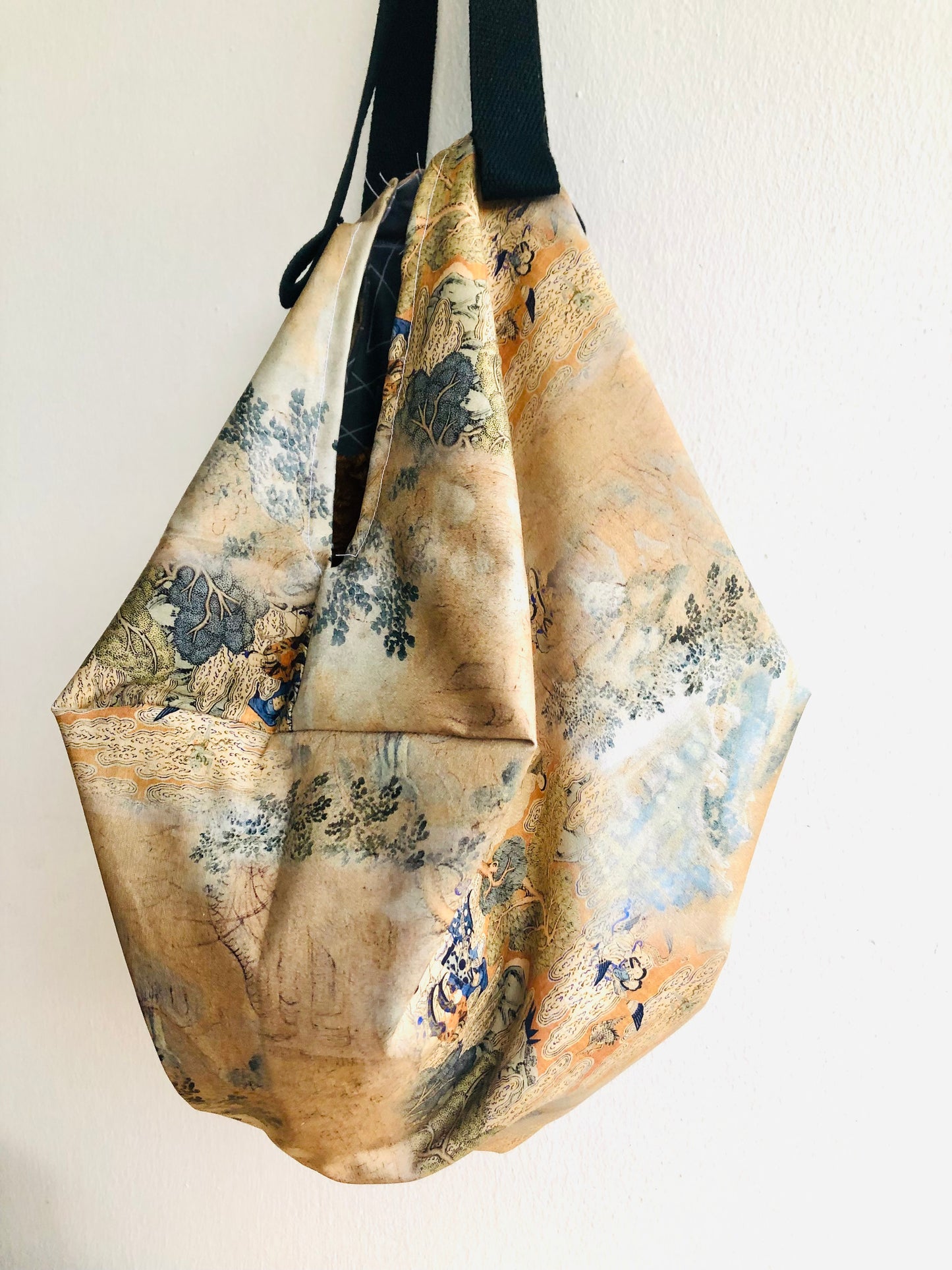 Origami sac bag , reversible fabric shoulder bag , Japanese inspired bag | A beautiful Chinese painting scene