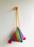 Dumpling shoulder bag , pom pom triangle bag , cross shoulder cute bag | Aquarius rainbow - Jiakuma