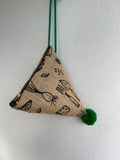 Origami fabric dumpling bag , Japanese inspired jute eco friendly bag . Pom pom bag | Farmers market