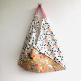 Origami bento bag , shoulder eco friendly cork bag , Japanese inspired bag | Japanese clouds over a confetti field - Jiakuma