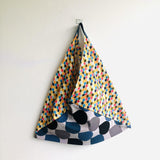 Bento origami shoulder bag , tote fabric Japanese inspired bag , eco shopping bag | Colorful rain drops - Jiakuma