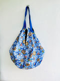 Sac origami bag, shopping Japanese inspired bag ,  shoulder reversible fabric bag  | Blue & gold